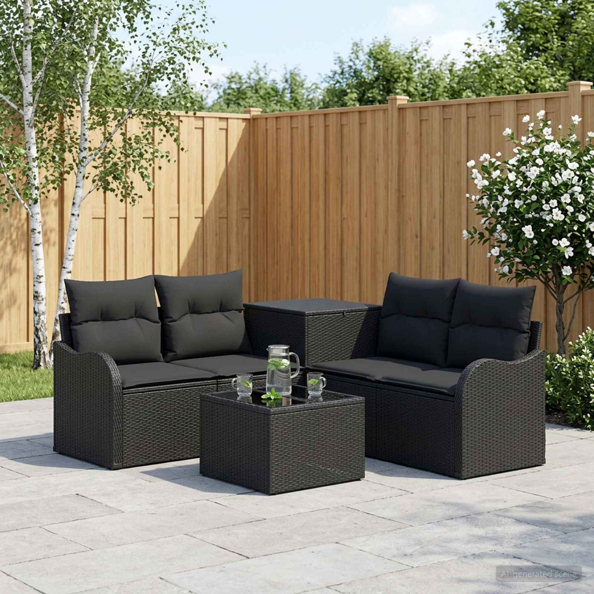 Sofa Set 6 stk. Schwarz 55 x 55 x 37 cm Polyrattan und Stahl
