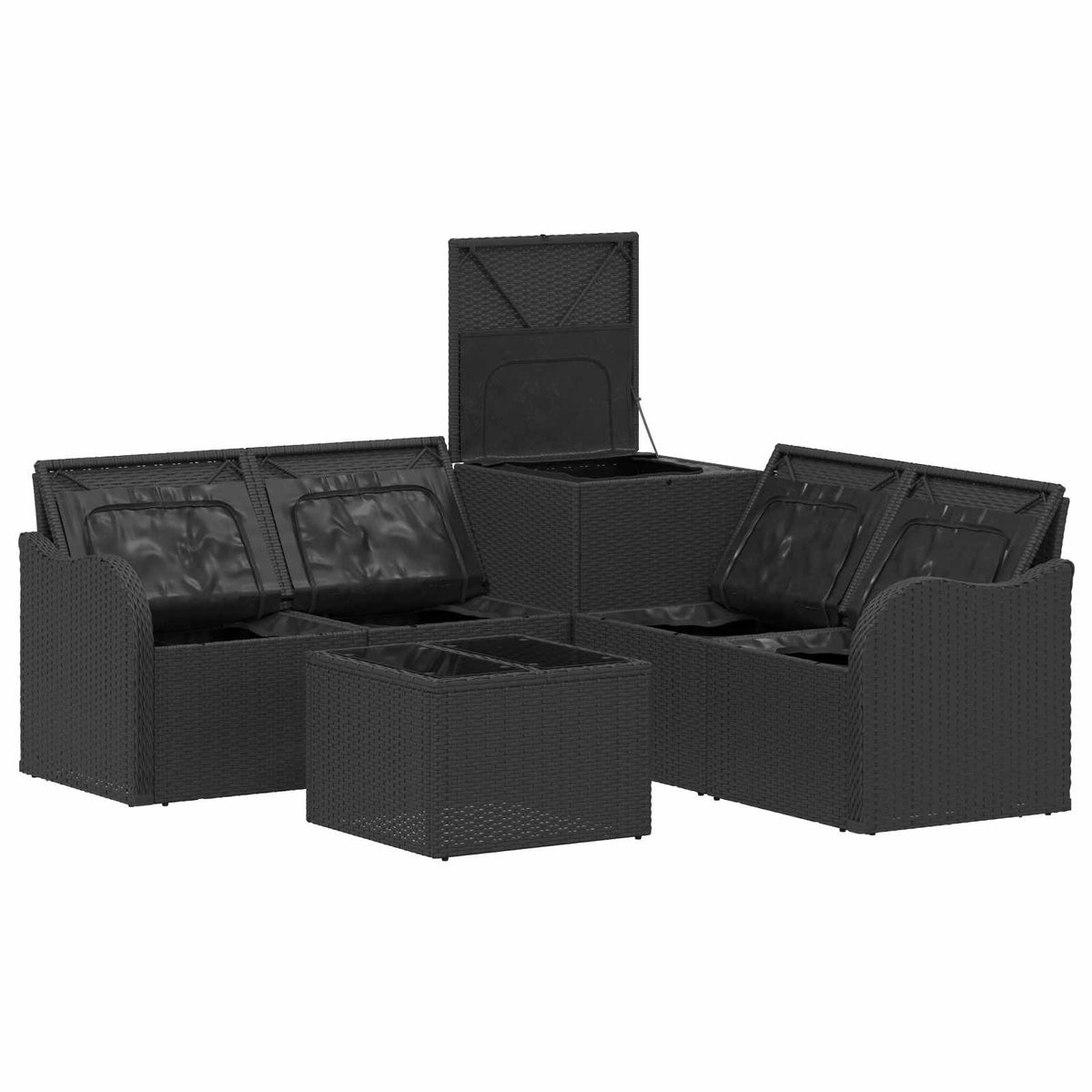 Sofa Set 6 stk. Schwarz 55 x 55 x 37 cm Polyrattan und Stahl