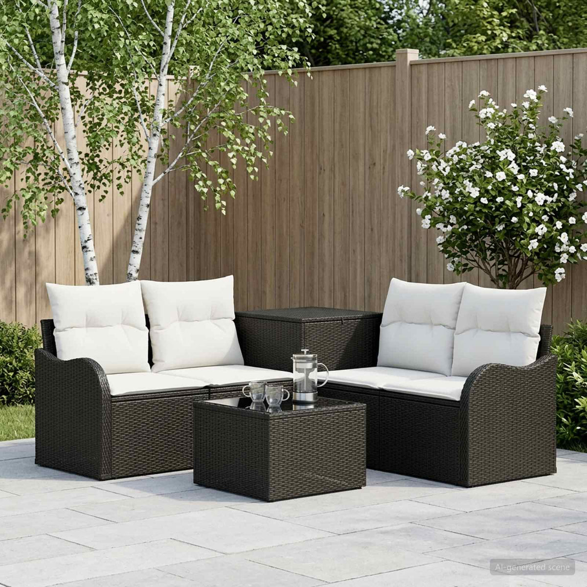 Sofa Set 6 stk. Schwarz und Cremeweiß 55 x 55 x 37 cm
