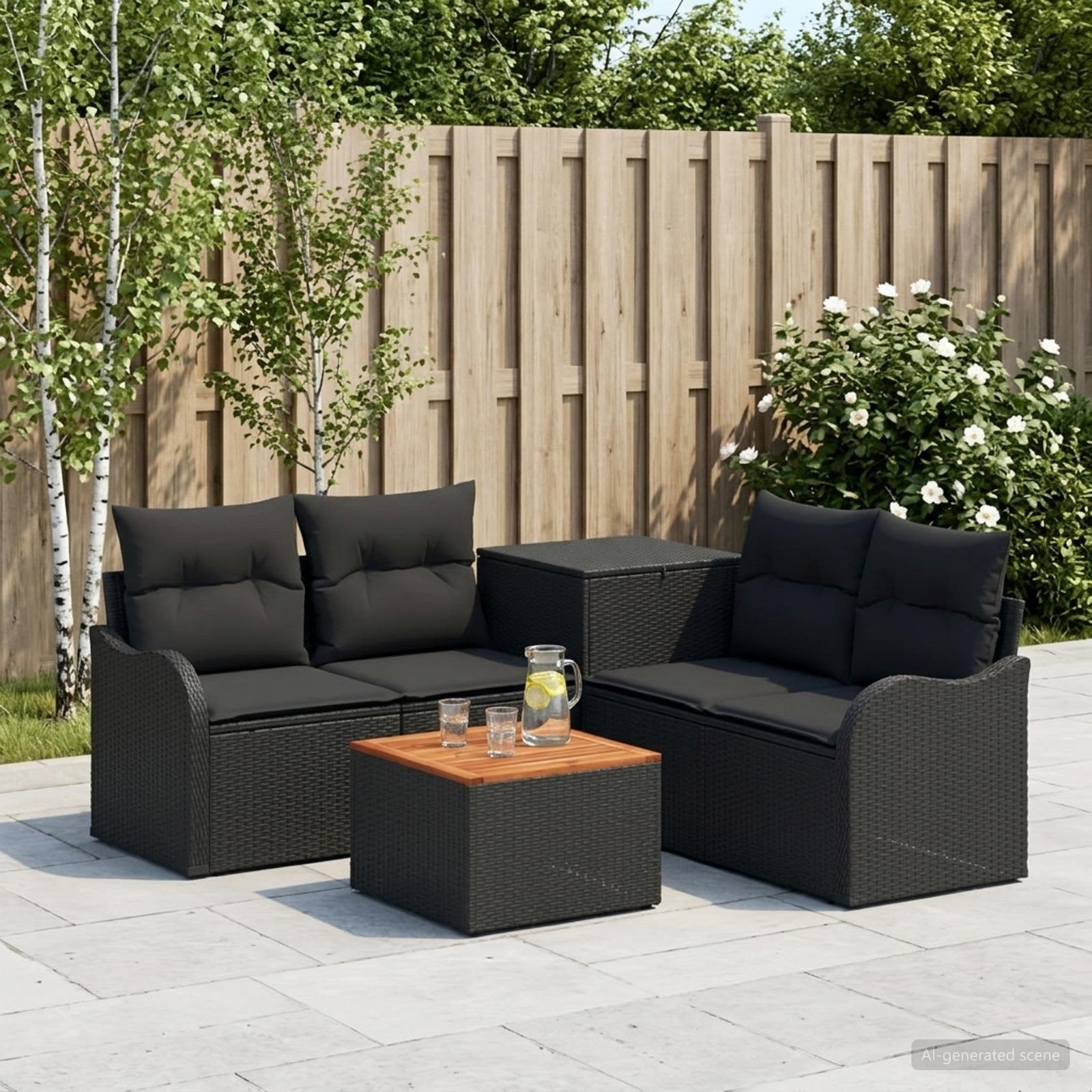 Sofa Set 6 stk. Schwarz Polyrattan und Stahl
