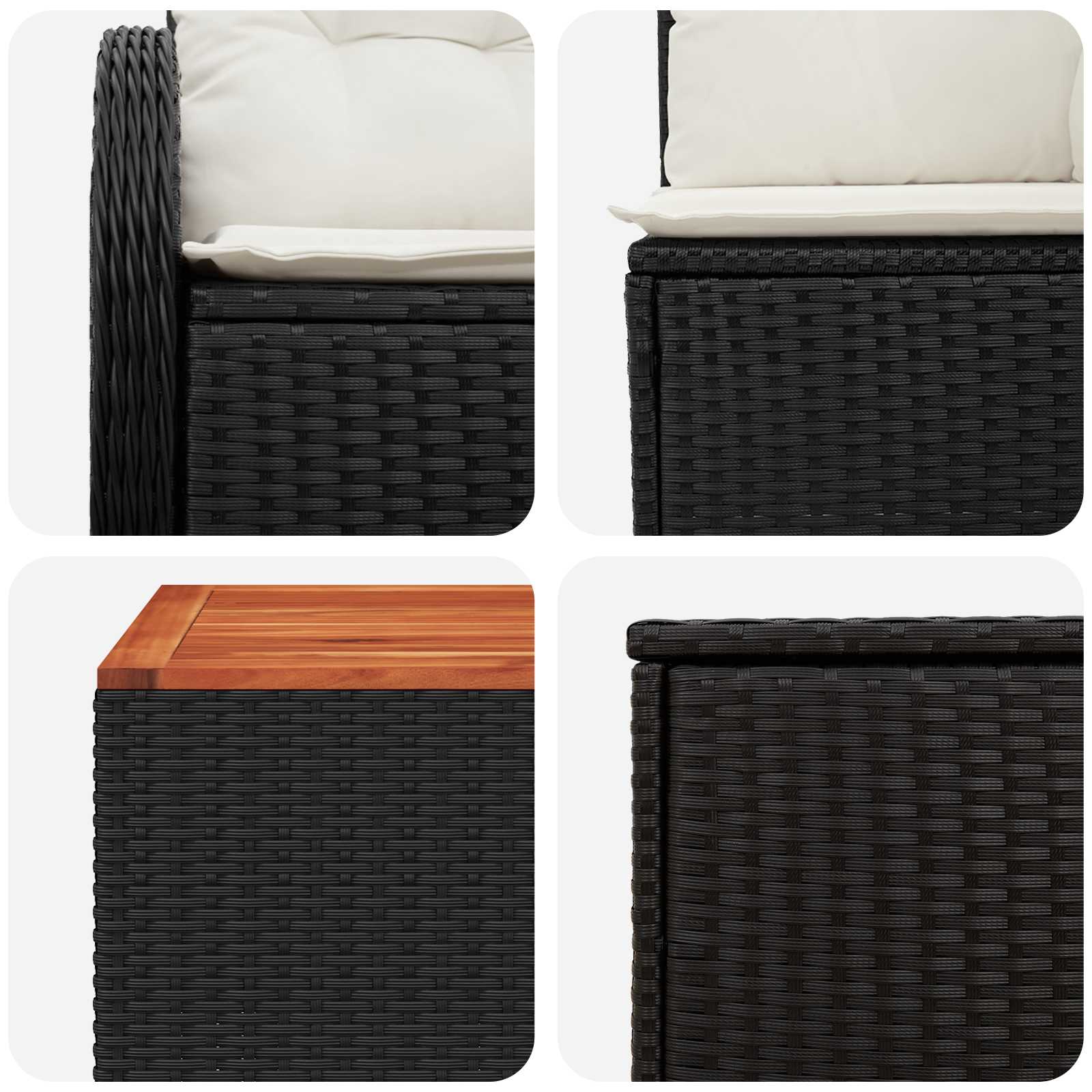 Sofa Set 6 stk. Schwarz und Cremeweiß Polyrattan und Stahl