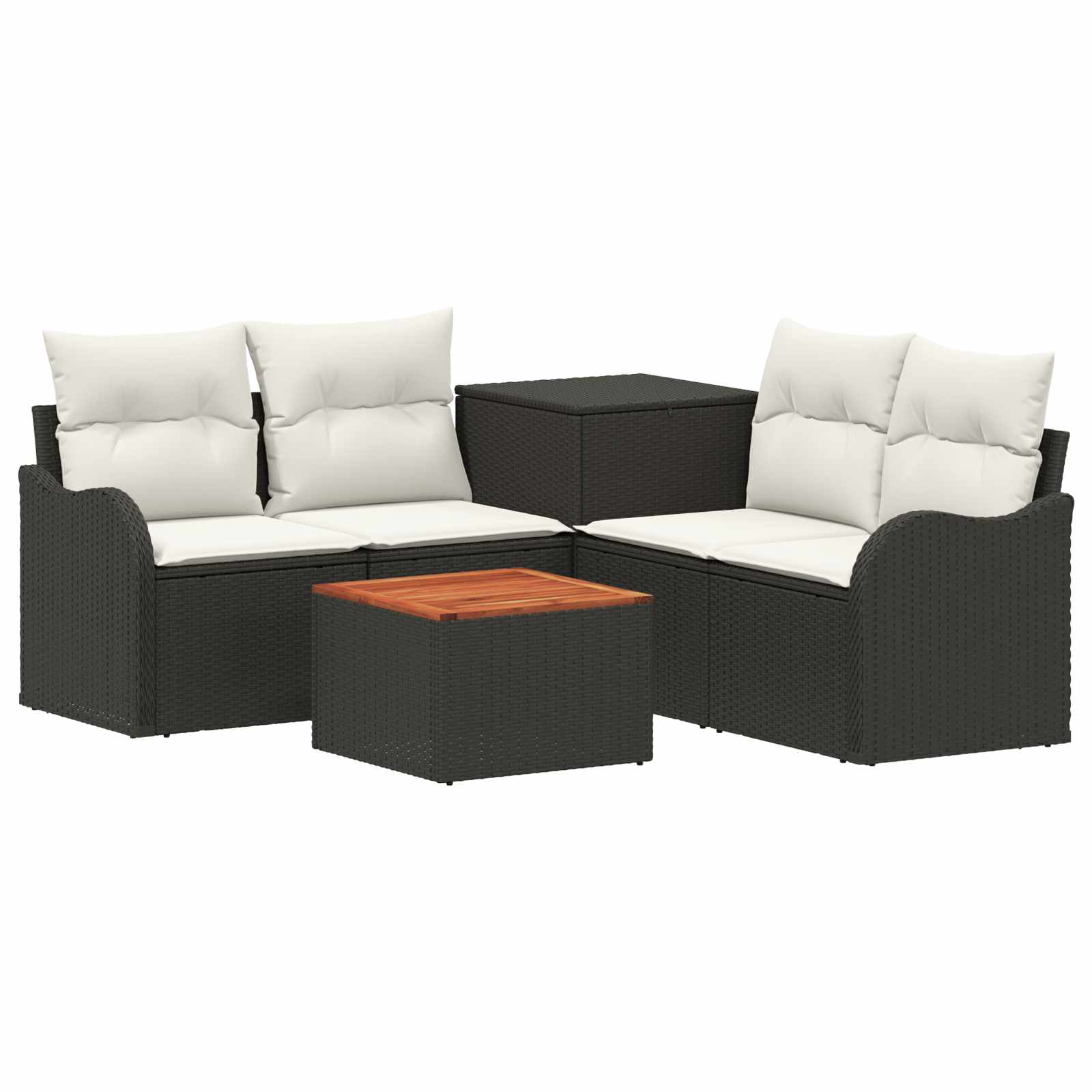 Sofa Set 6 stk. Schwarz und Cremeweiß Polyrattan und Stahl
