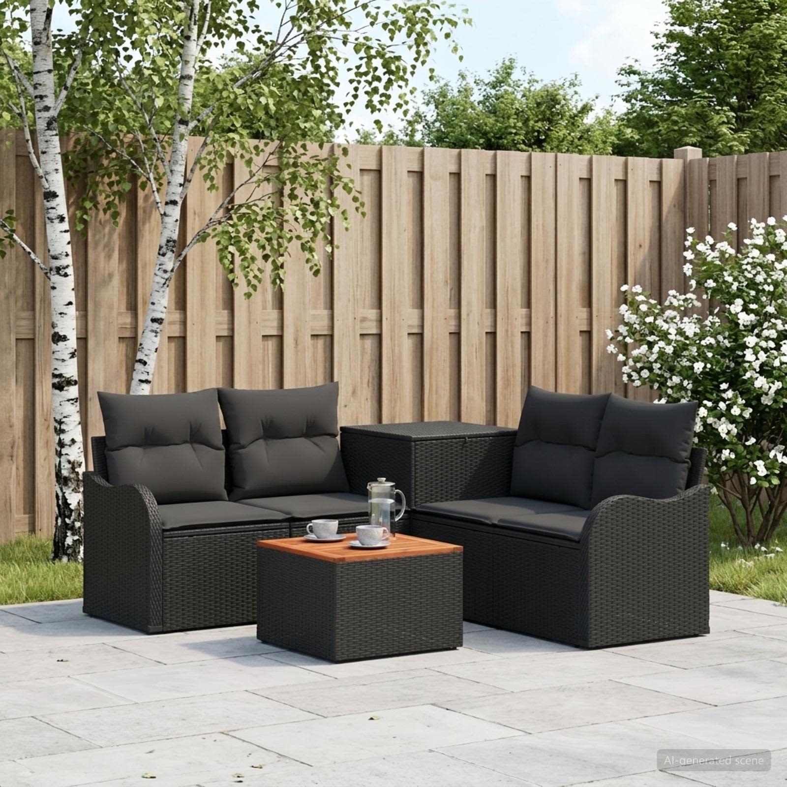 Sofa Set 6 stk. Schwarz Polyrattan und Stahl