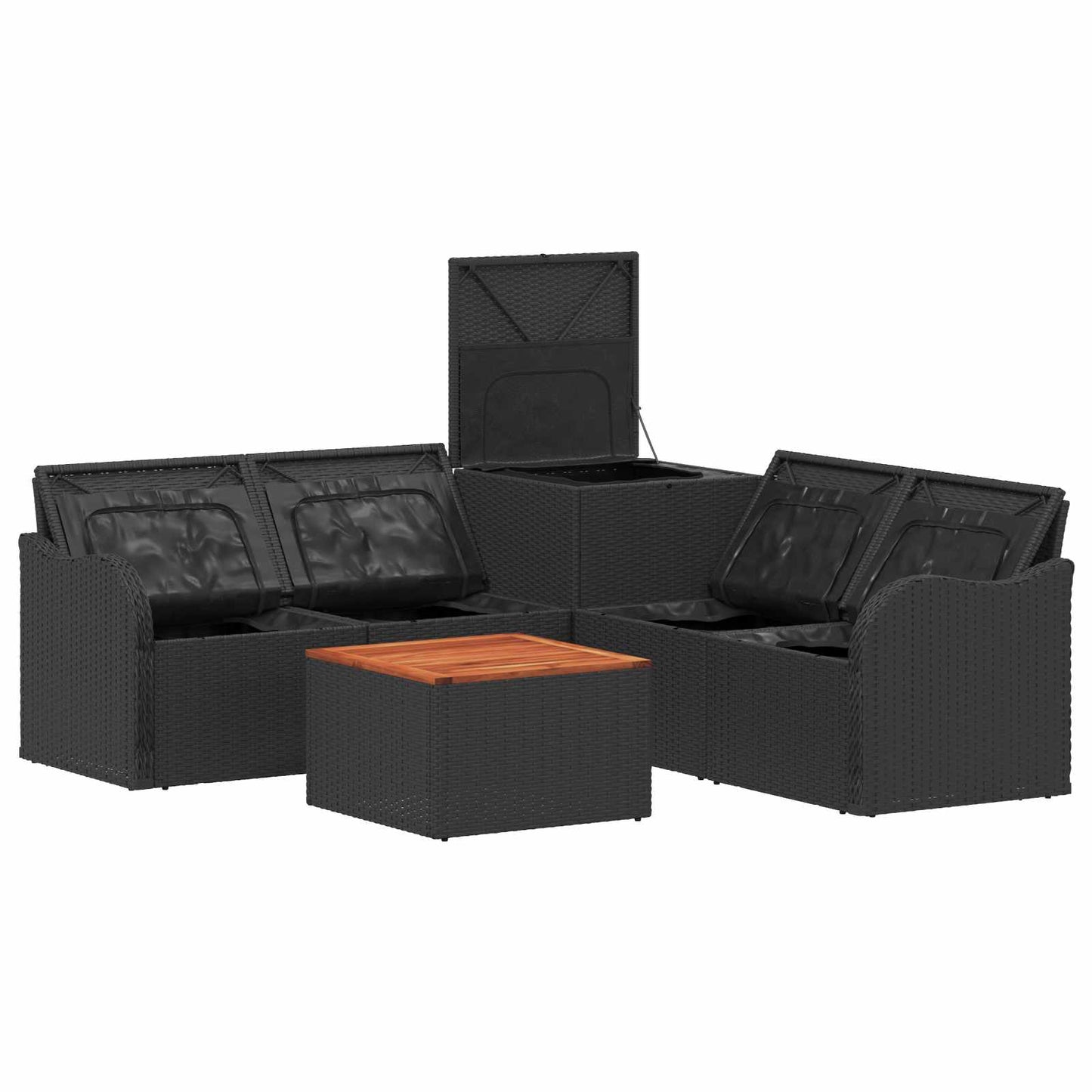 Sofa Set 6 stk. Schwarz Polyrattan und Stahl