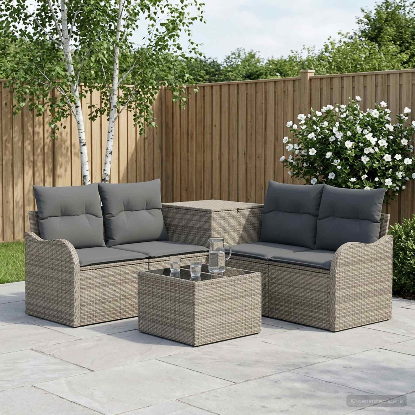 Sofa Set 6 stk. Grau und Dunkelgrau Polyrattan und Stahl
