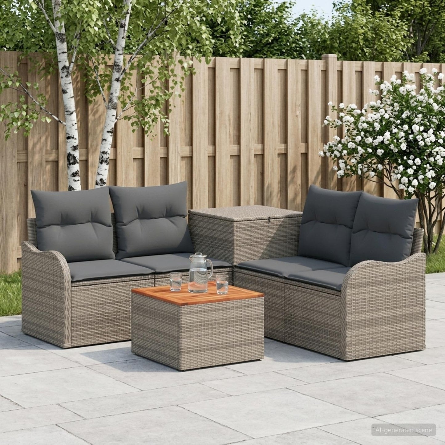 Sofa Set 6 stk. Grau und Dunkelgrau Polyrattan und Stahl