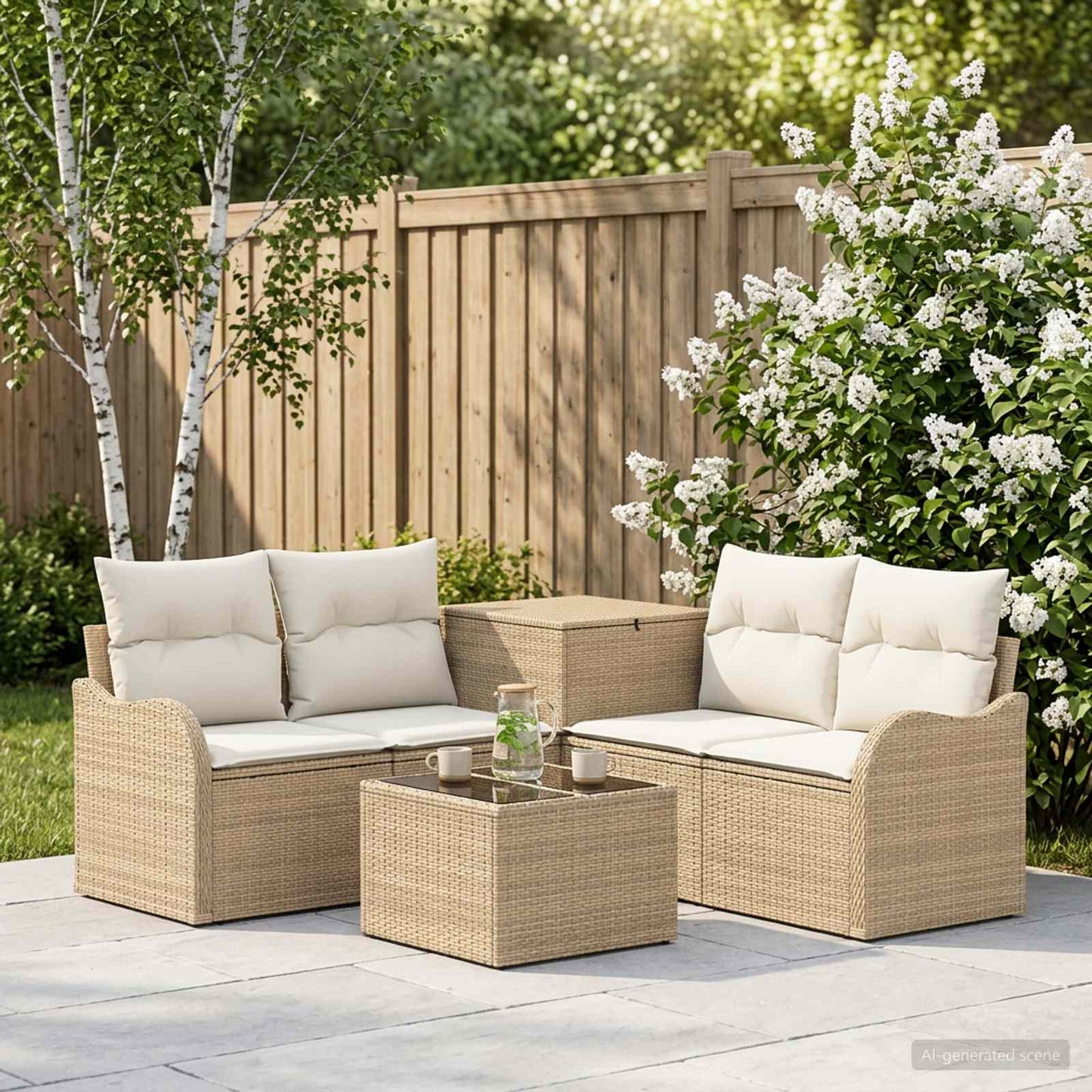 Sofa Set 6 stk. Beige und Cremeweiß Polyrattan und Stahl