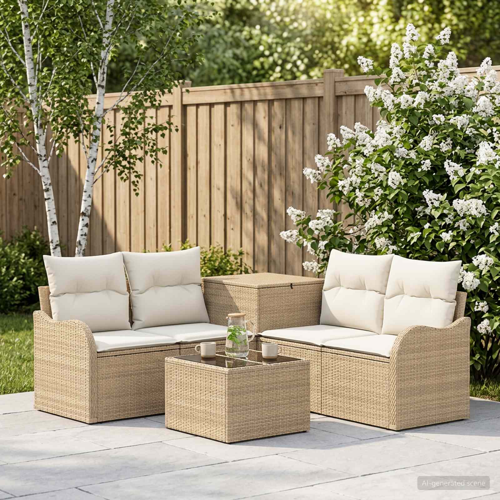 Sofa Set 6 stk. Beige und Cremeweiß Polyrattan und Stahl