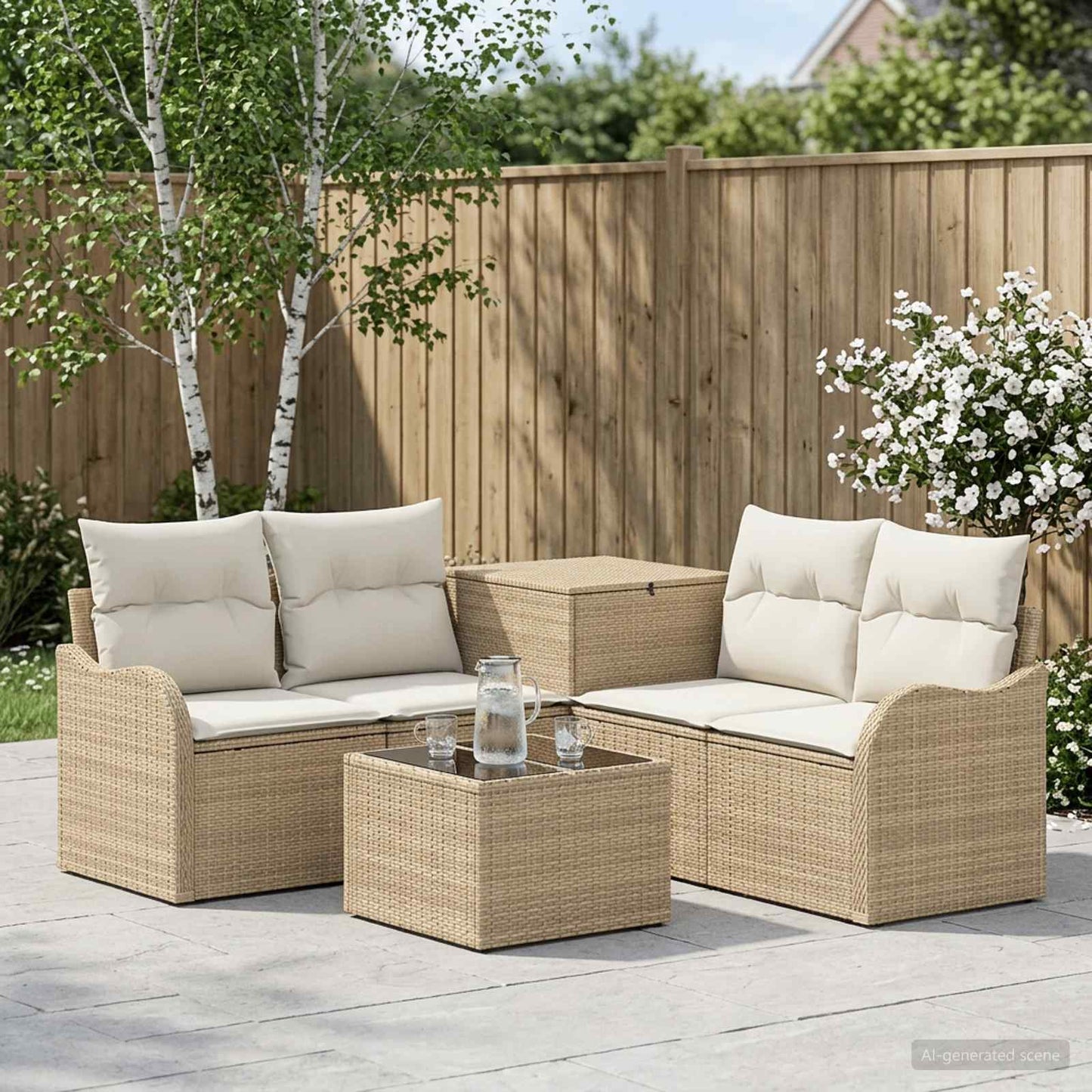 Sofa Set 6 stk. Beige und Cremeweiß Polyrattan und Stahl