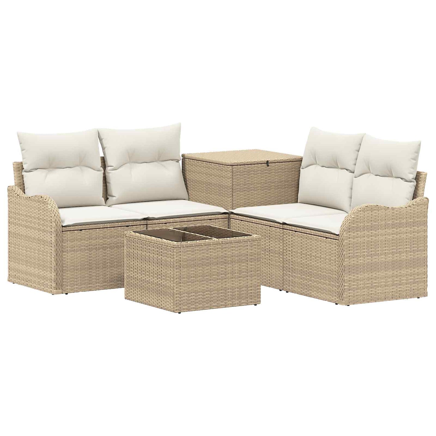 Sofa Set 6 stk. Beige und Cremeweiß Polyrattan und Stahl