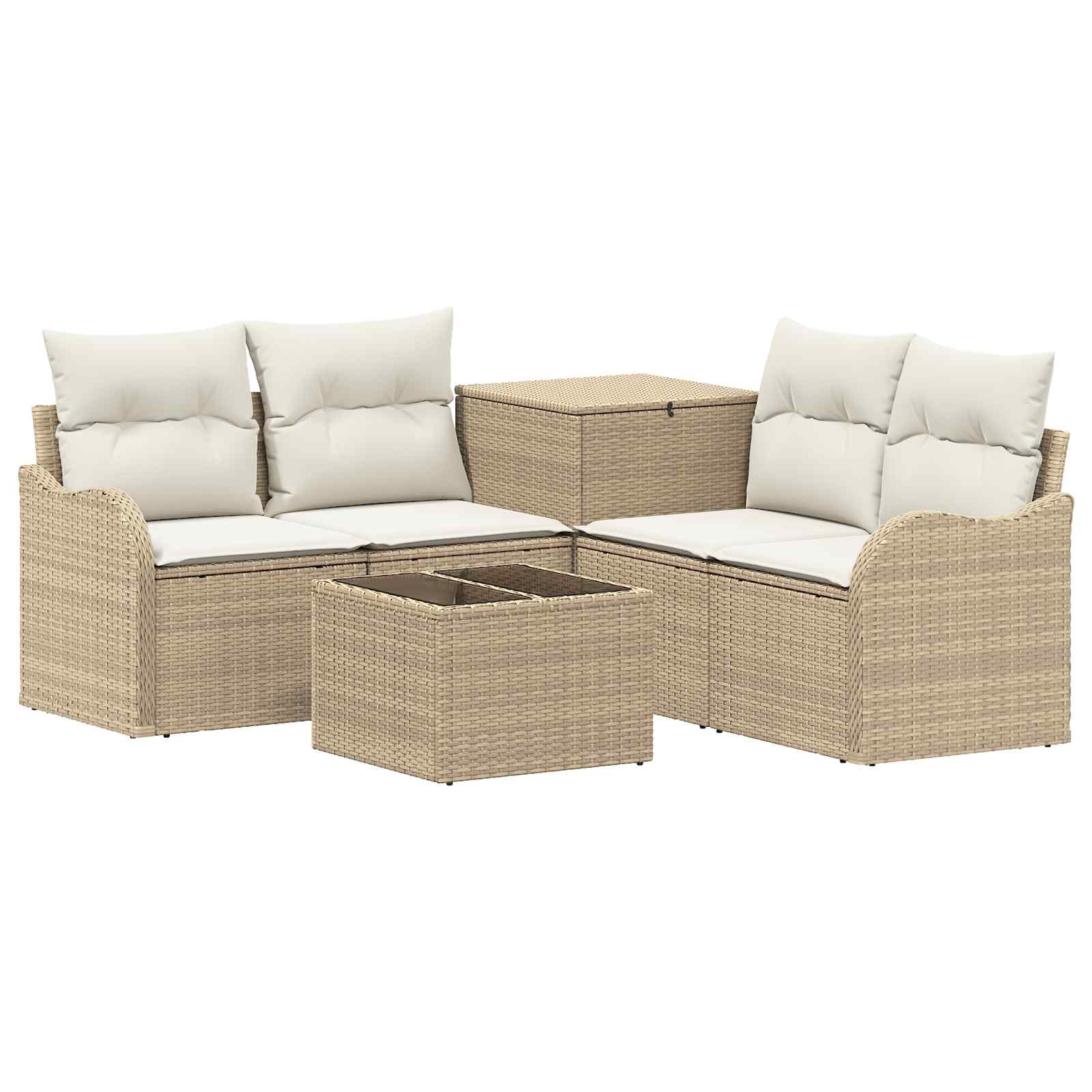 Sofa Set 6 stk. Beige und Cremeweiß Polyrattan und Stahl