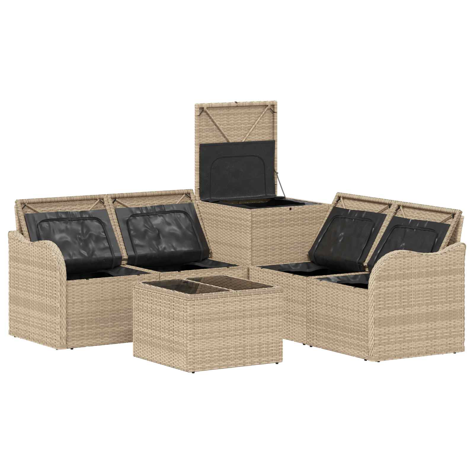 Sofa Set 6 stk. Beige und Cremeweiß Polyrattan und Stahl