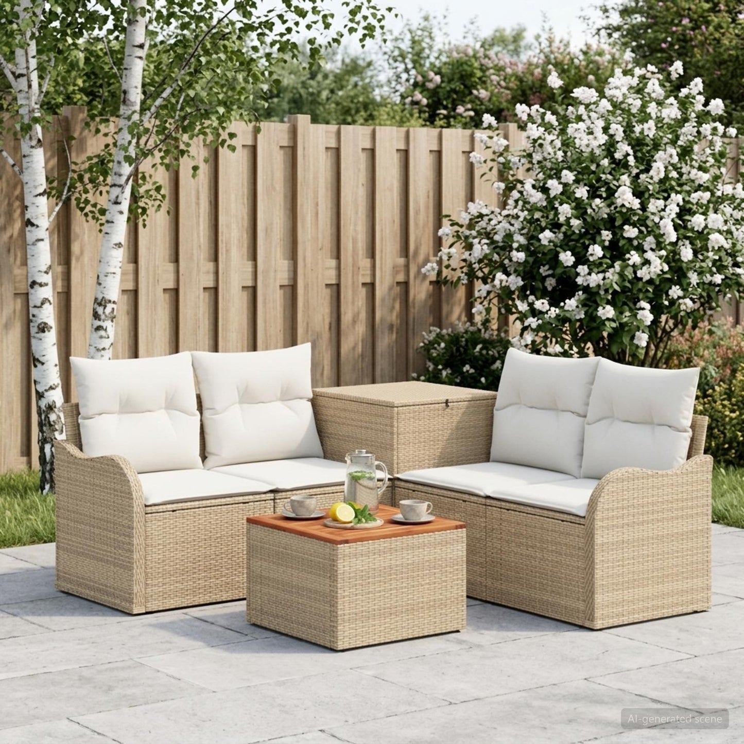 Sofa Set 6 stk. Beige und Cremeweiß Polyrattan und Stahl