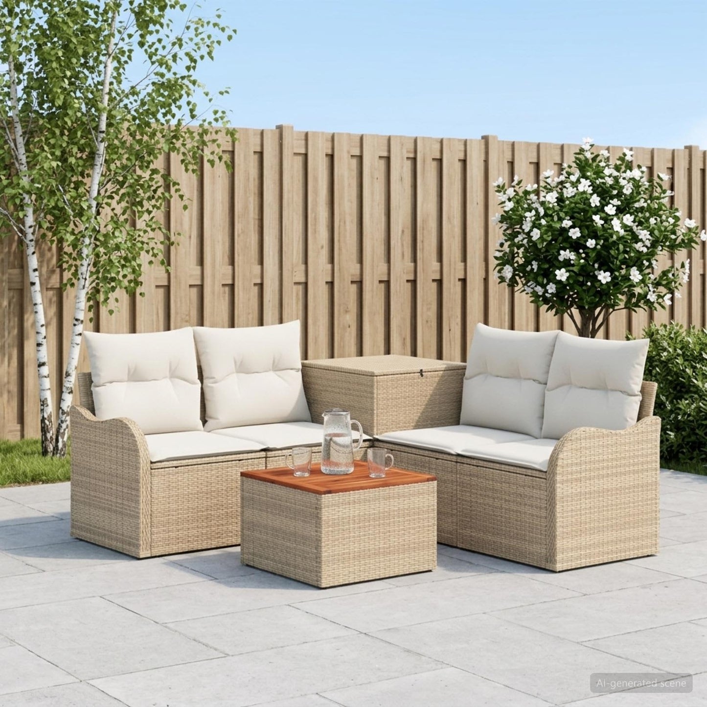 Sofa Set 6 stk. Beige und Cremeweiß Polyrattan und Stahl