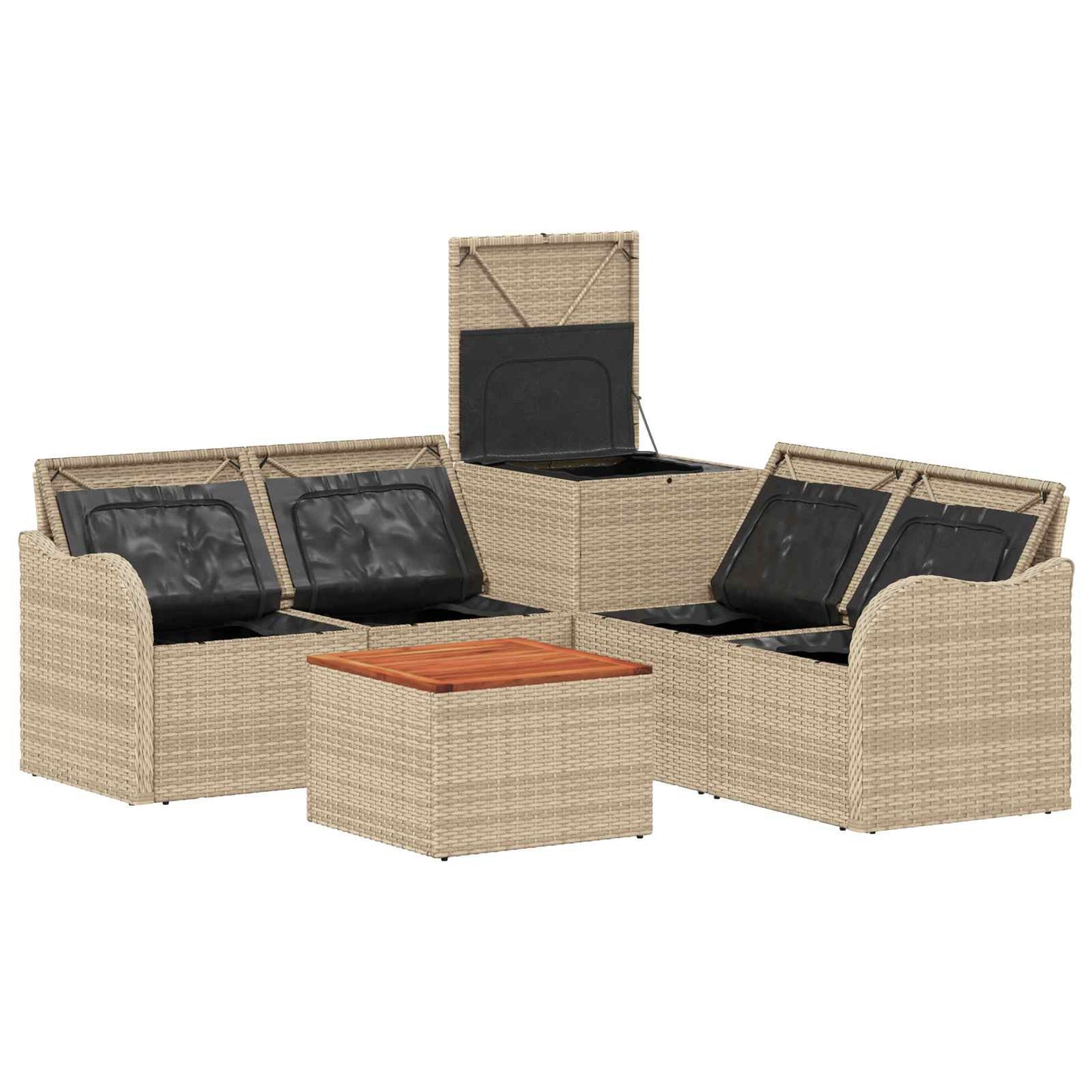 Sofa Set 6 stk. Beige und Cremeweiß Polyrattan und Stahl