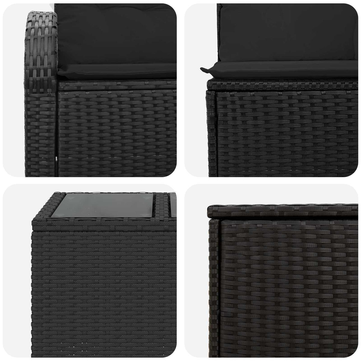 Sofa Set 6 stk. Schwarz 55 x 55 x 37 cm Polyrattan und Stahl