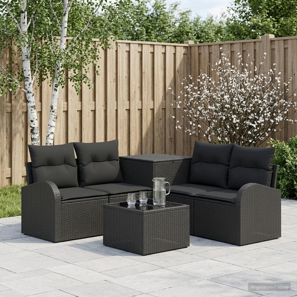 Sofa Set 6 stk. Schwarz 55 x 55 x 37 cm Polyrattan und Stahl