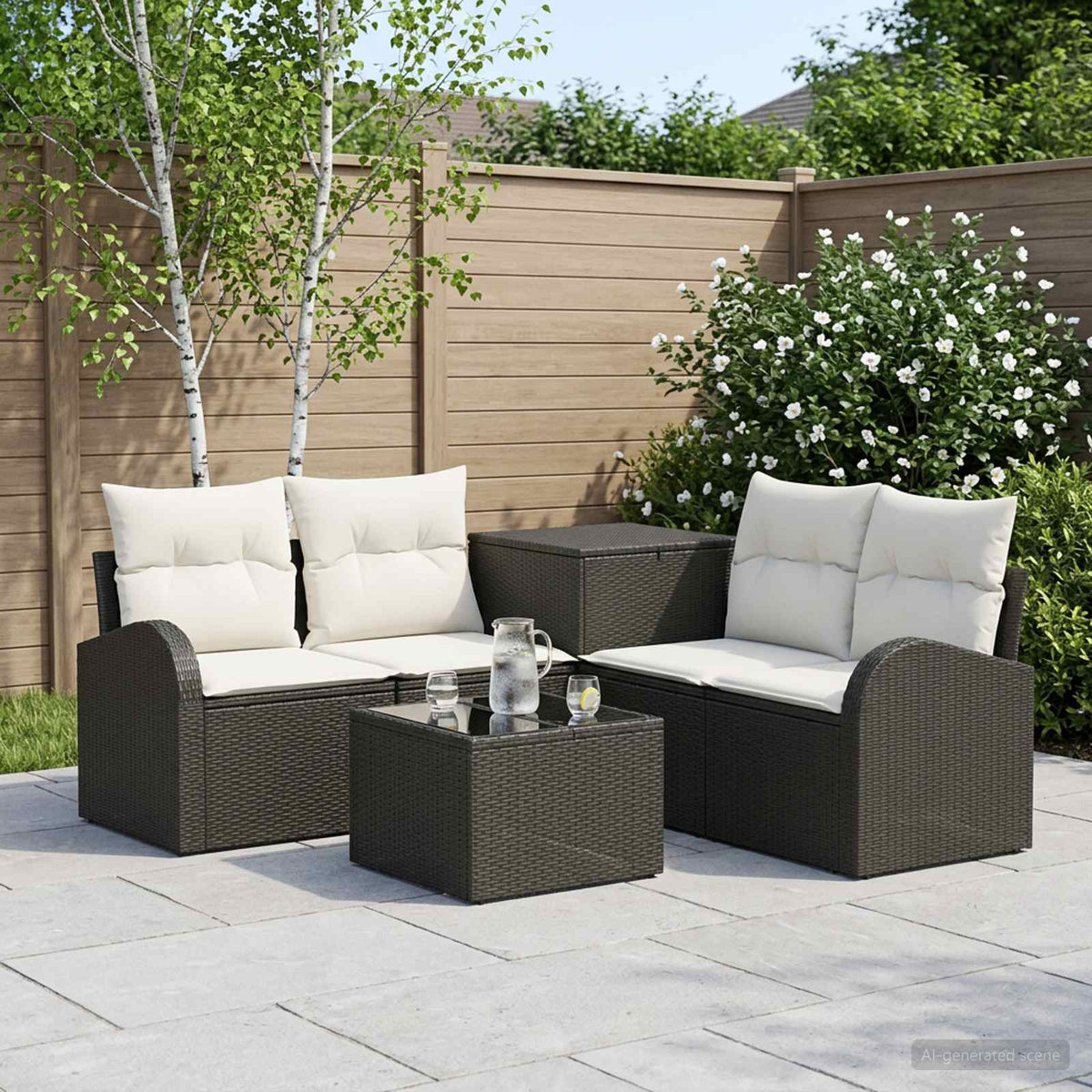 Sofa Set 6 stk. Schwarz und Cremeweiß 55 x 55 x 37 cm