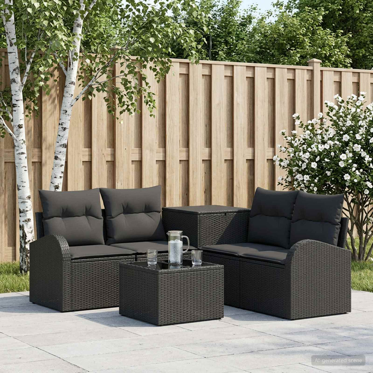 Sofa Set 6 stk. Schwarz 55 x 55 x 37 cm Polyrattan und Stahl