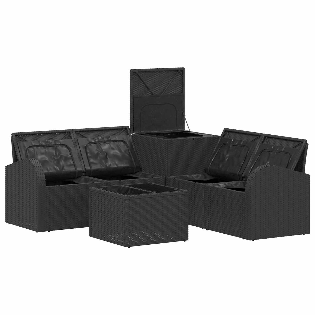 Sofa Set 6 stk. Schwarz 55 x 55 x 37 cm Polyrattan und Stahl