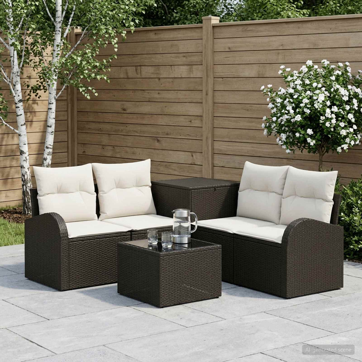 Sofa Set 6 stk. Schwarz und Cremeweiß 55 x 55 x 37 cm