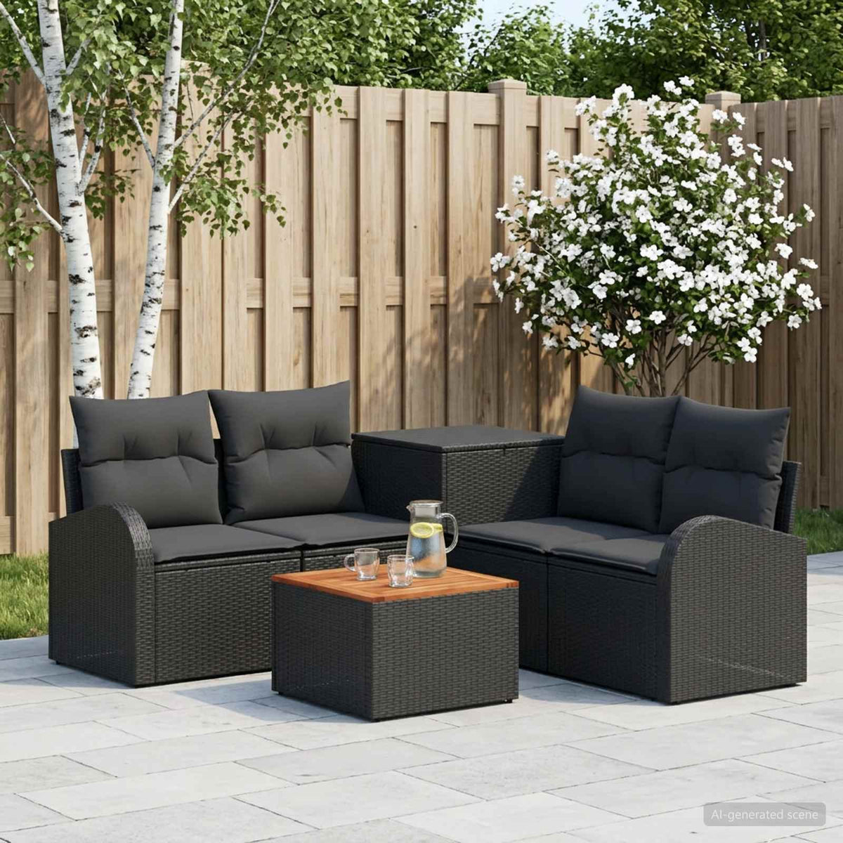 Sofa Set 6 stk. Schwarz 55 x 55 x 37 cm Polyrattan und Stahl