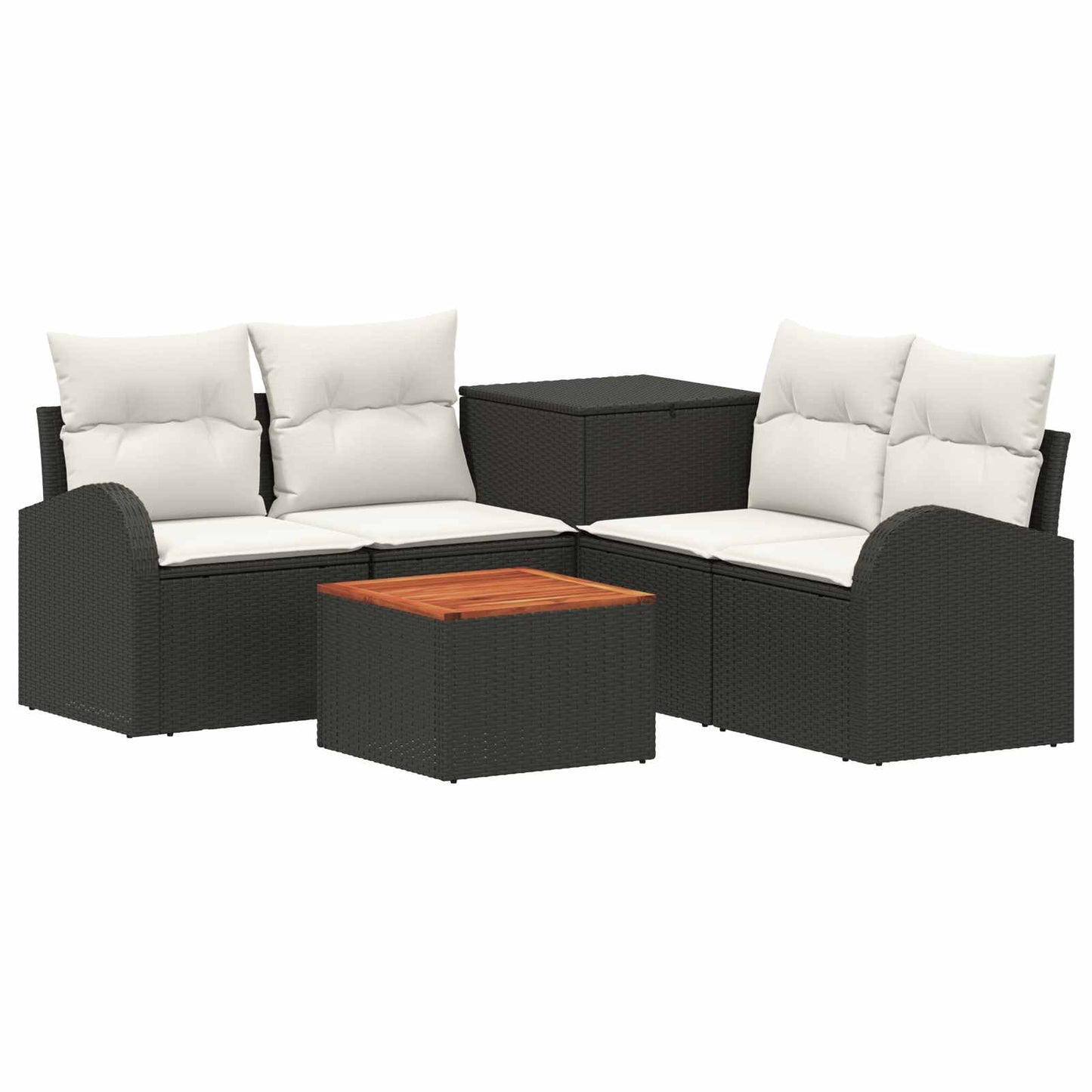 Sofa Set 6 stk. Schwarz und Cremeweiß Polyrattan und Stahl