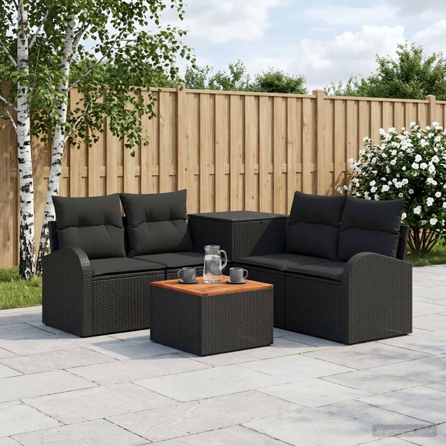 Sofa Set 6 stk. Schwarz Polyrattan und Stahl