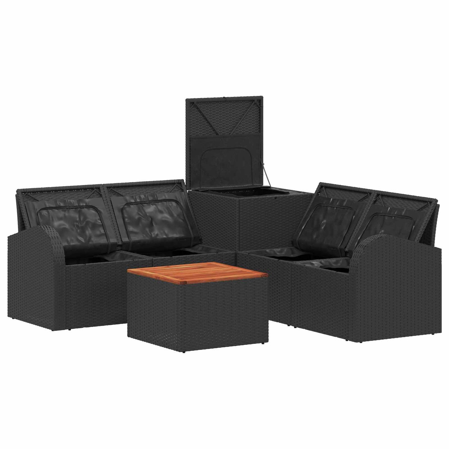 Sofa Set 6 stk. Schwarz Polyrattan und Stahl