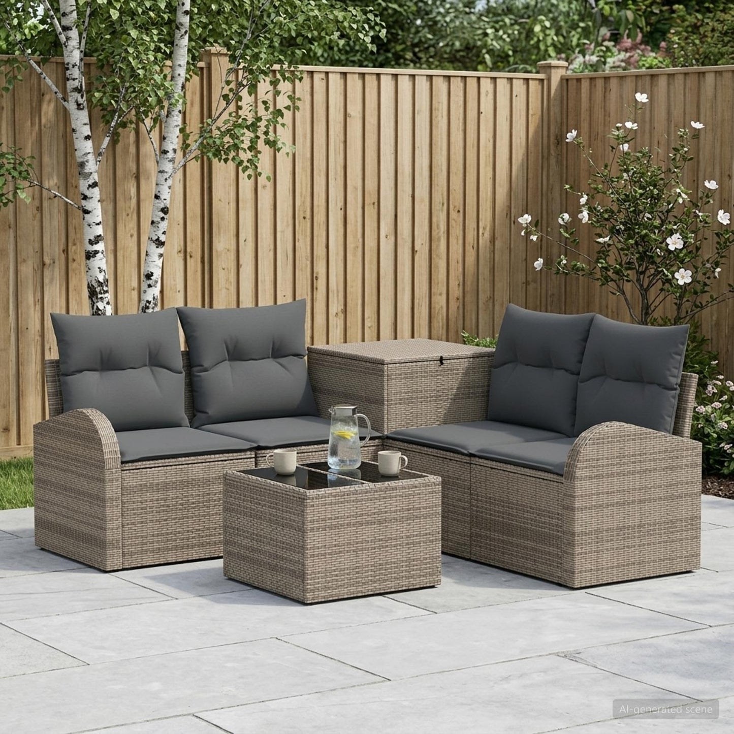 Sofa Set 6 stk. Grau und Dunkelgrau Polyrattan und Stahl