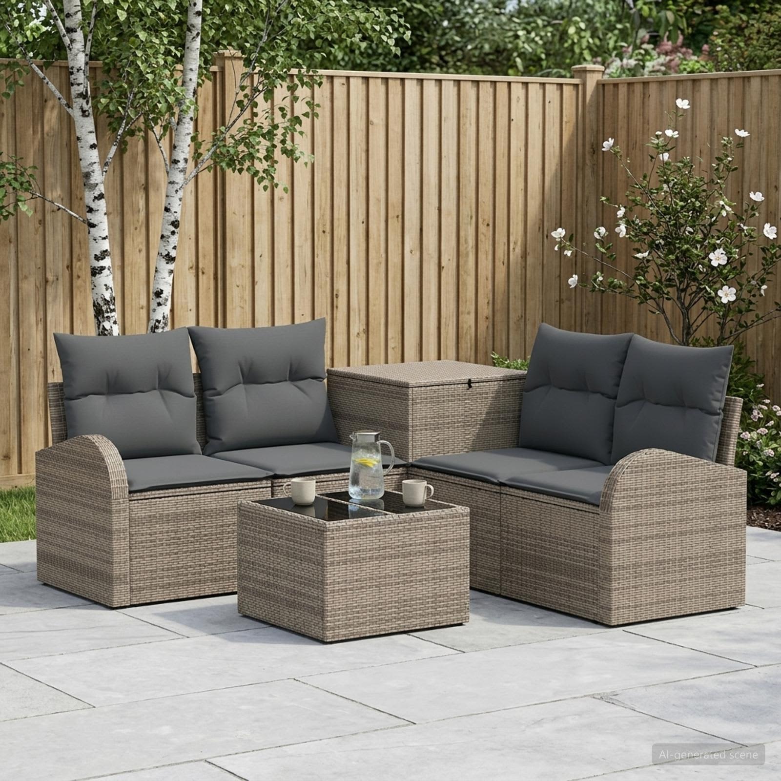 Sofa Set 6 stk. Grau und Dunkelgrau Polyrattan und Stahl