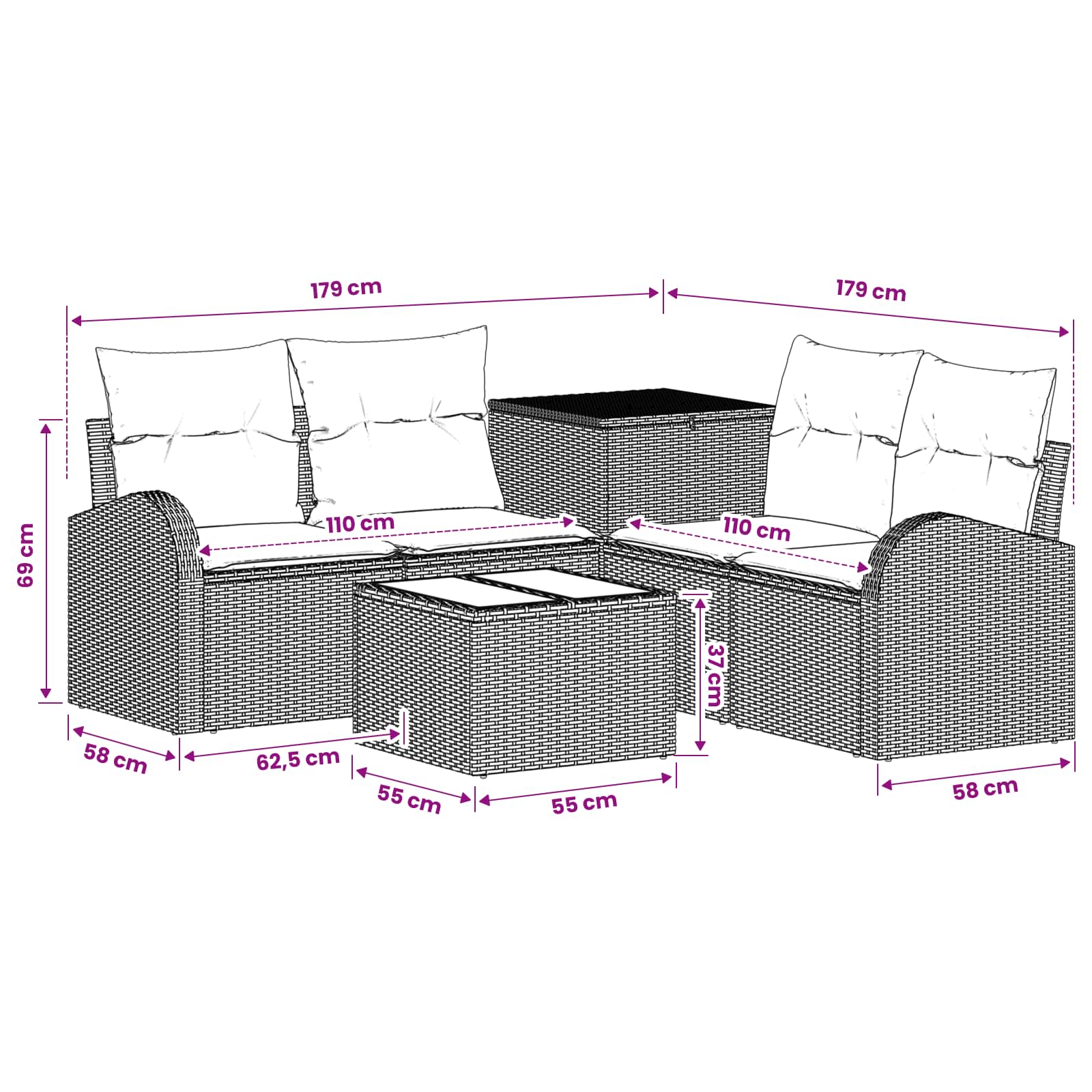 Sofa Set 6 stk. Grau und Dunkelgrau Polyrattan und Stahl
