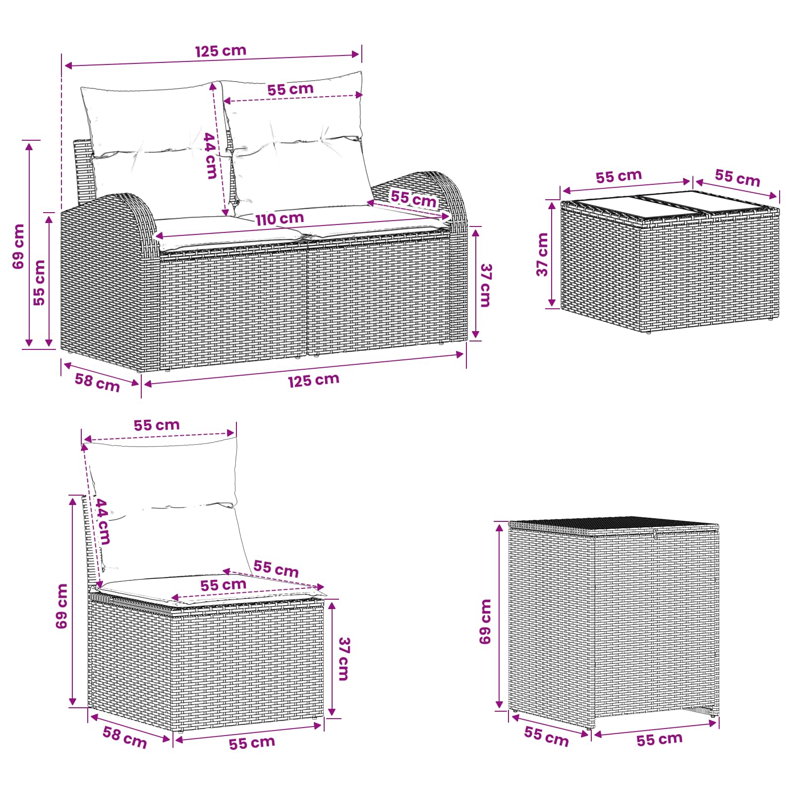 Sofa Set 6 stk. Grau und Dunkelgrau Polyrattan und Stahl