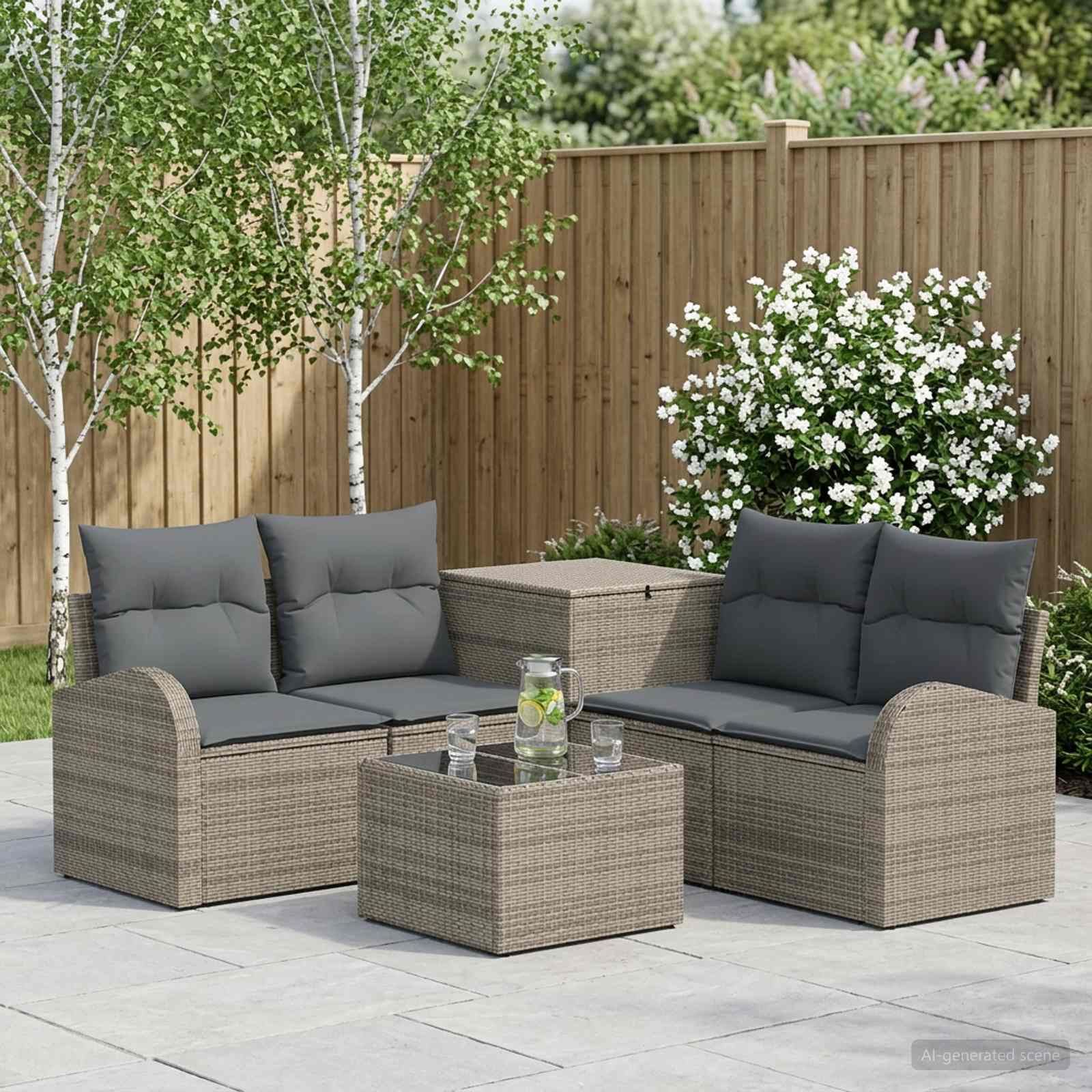 Sofa Set 6 stk. Grau und Dunkelgrau Polyrattan und Stahl
