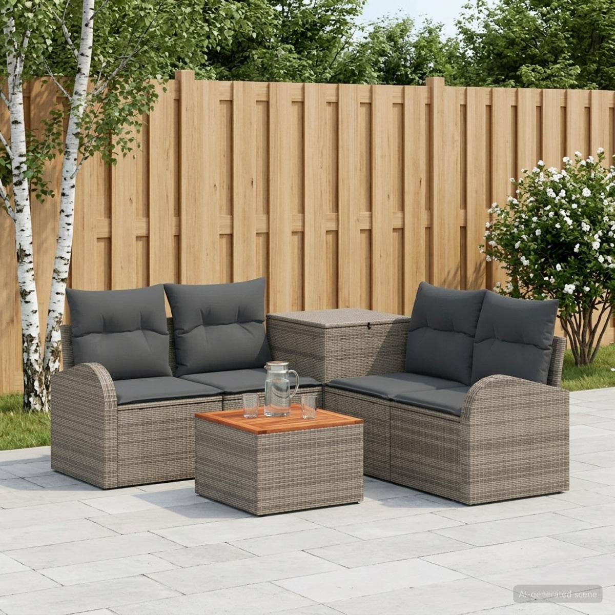 Sofa Set 6 stk. Grau und Dunkelgrau Polyrattan und Stahl