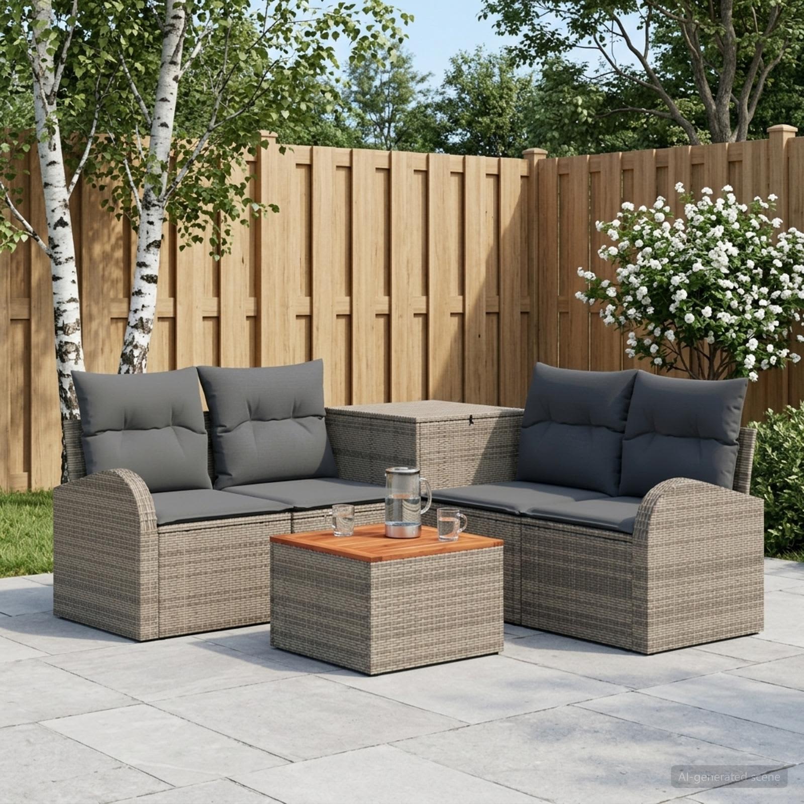 Sofa Set 6 stk. Grau und Dunkelgrau Polyrattan und Stahl