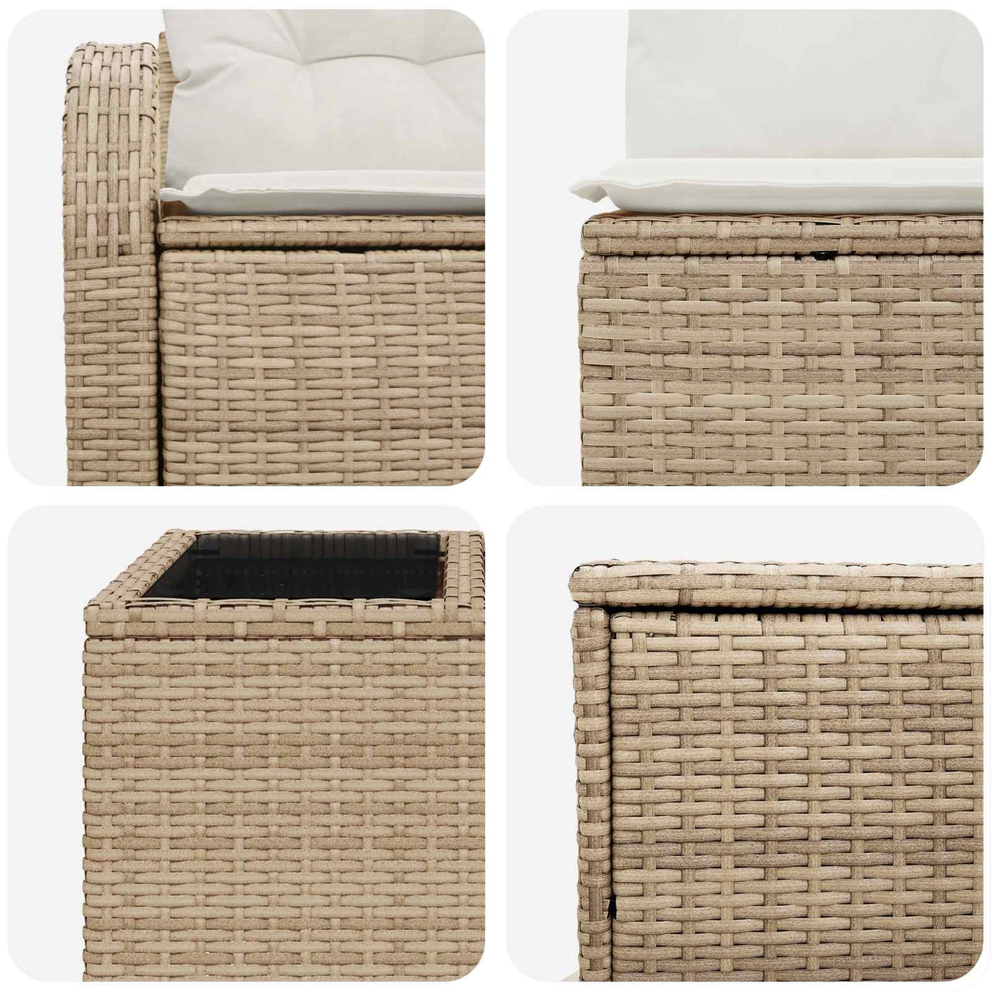 Sofa Set 6 stk. Beige und Cremeweiß Polyrattan und Stahl