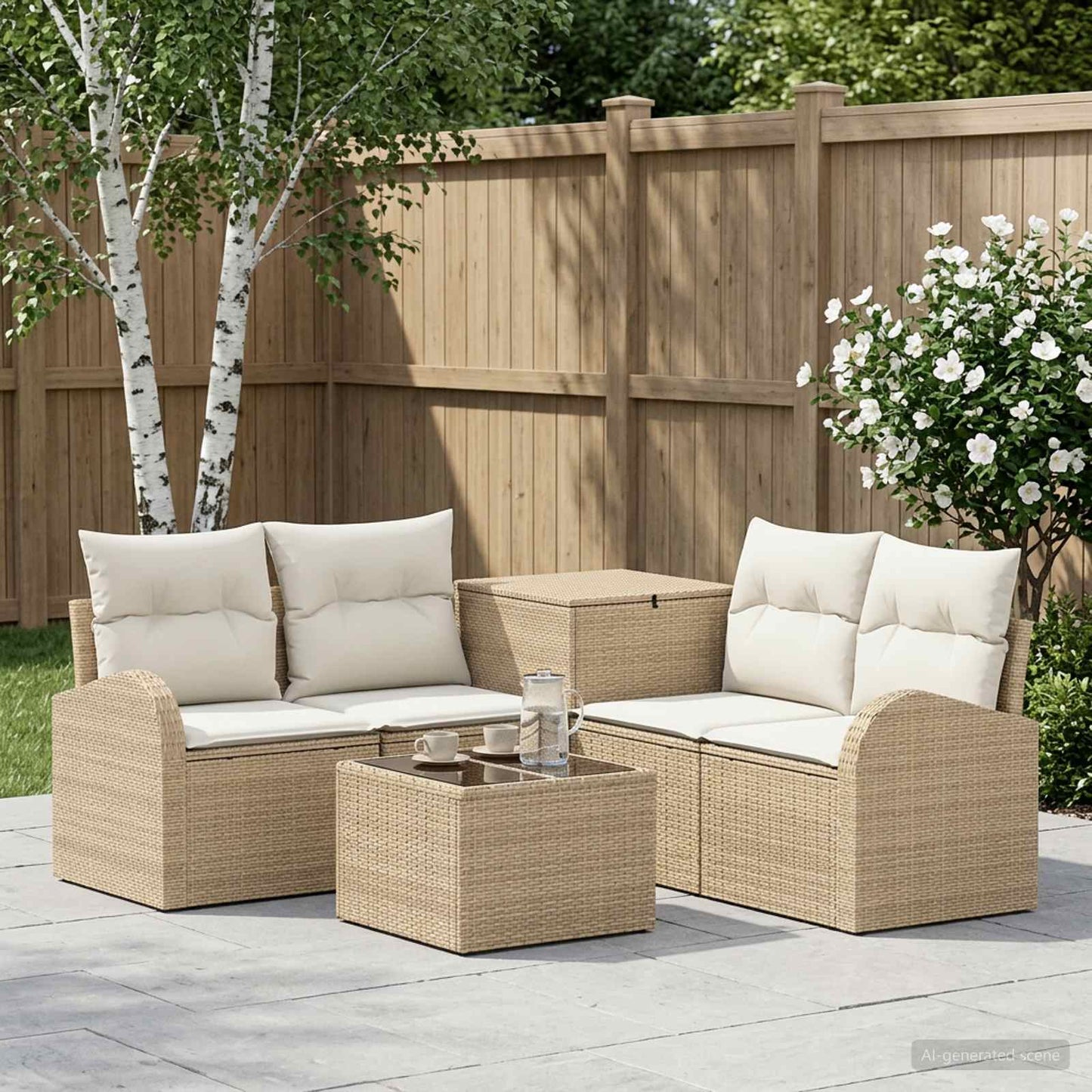 Sofa Set 6 stk. Beige und Cremeweiß Polyrattan und Stahl