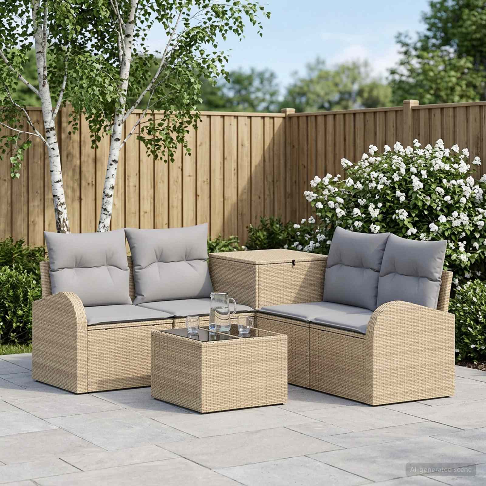 Sofa Set 6 stk. Beige und Hellgrau Polyrattan und Stahl