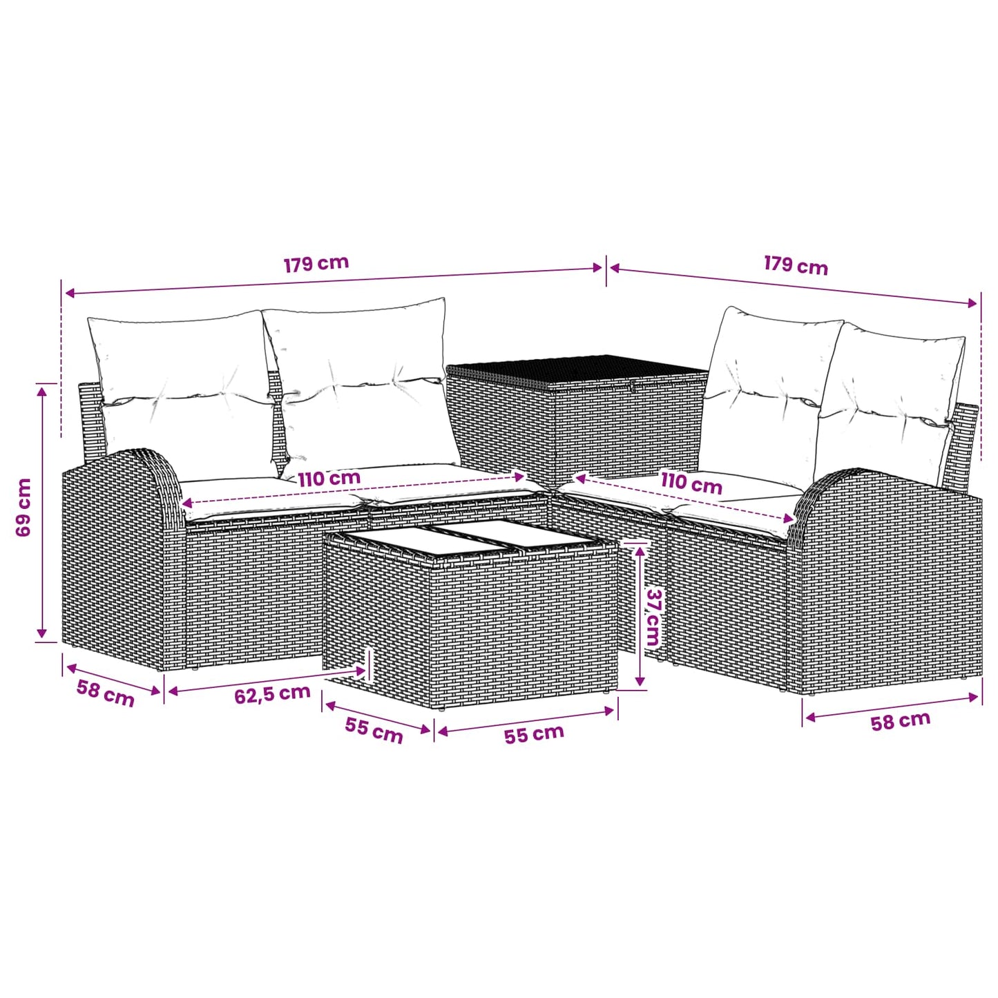 Sofa Set 6 stk. Beige und Hellgrau Polyrattan und Stahl