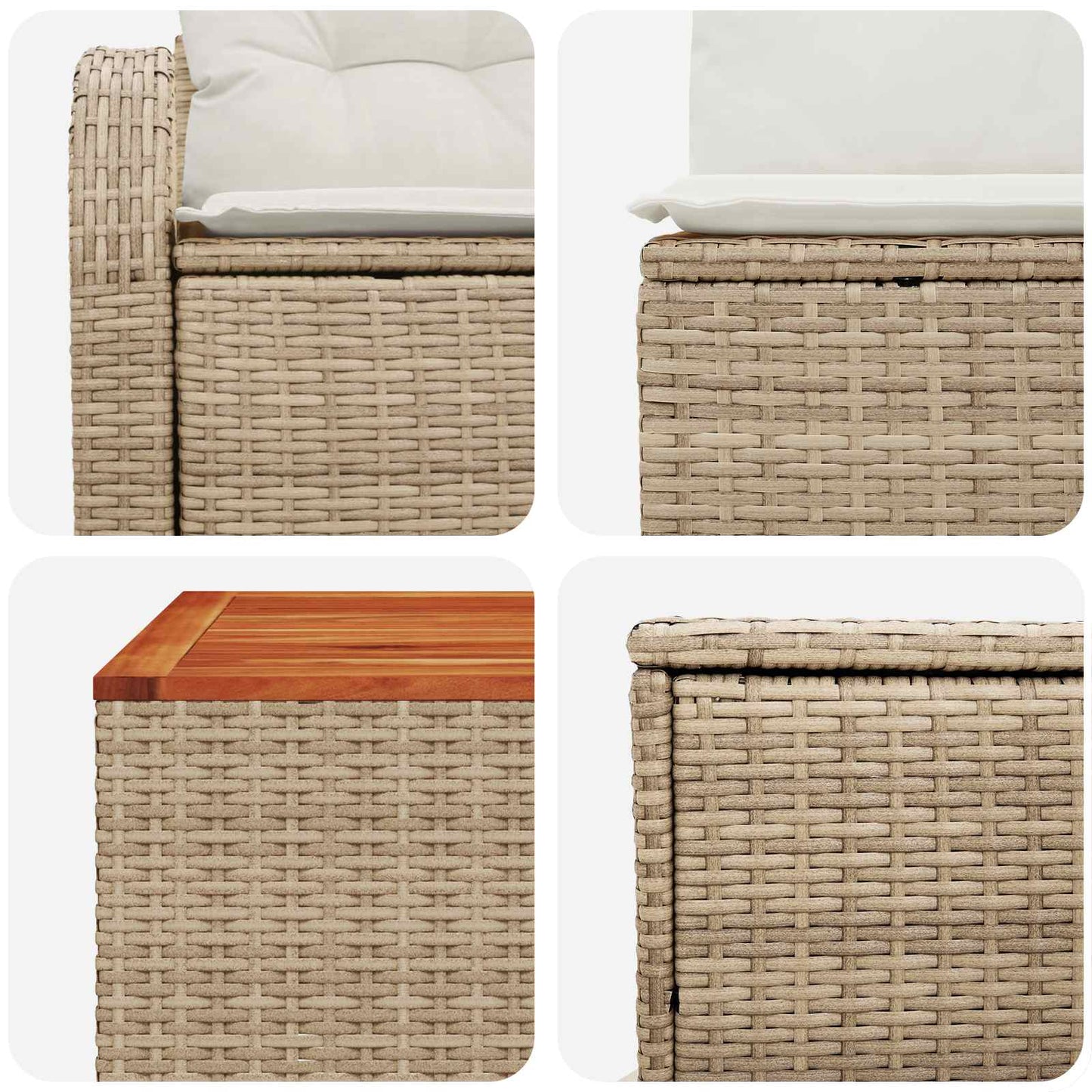 Sofa Set 6 stk. Beige und Cremeweiß Polyrattan und Stahl