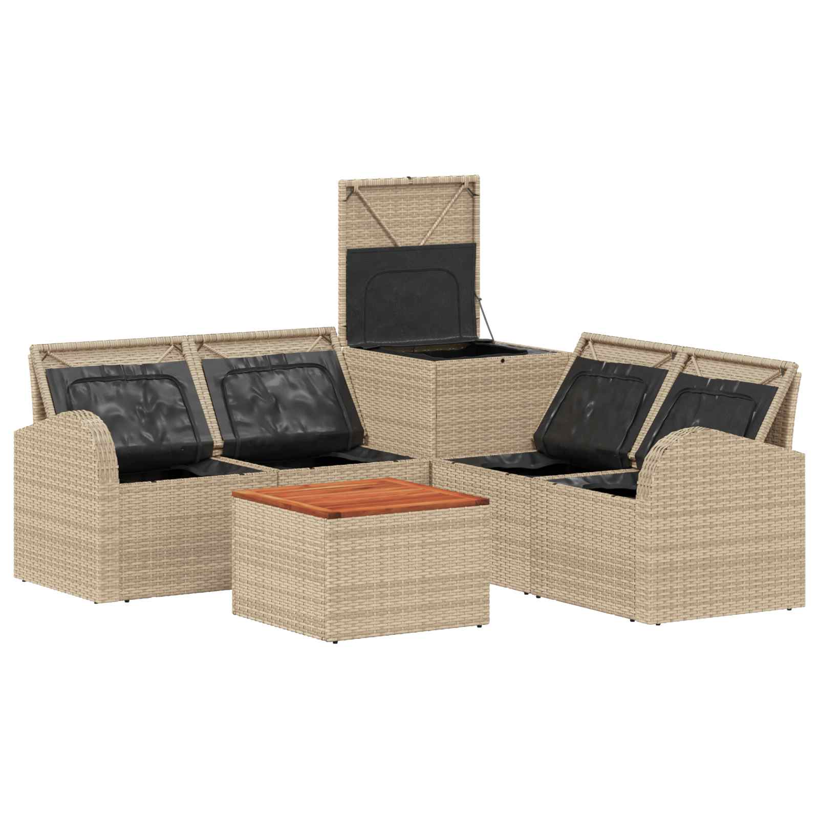 Sofa Set 6 stk. Beige und Cremeweiß Polyrattan und Stahl
