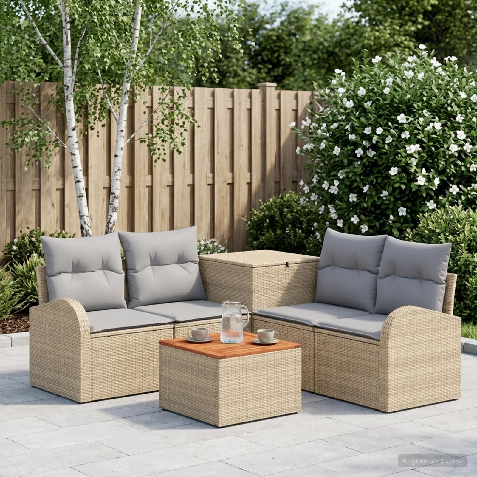 Sofa Set 6 stk. Beige und Hellgrau Polyrattan und Stahl