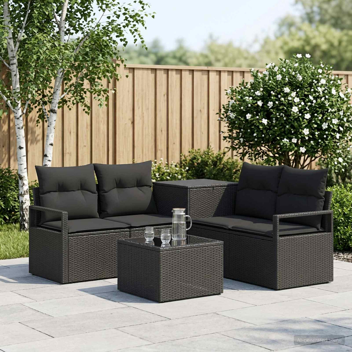 Sofa Set 6 stk. Schwarz 55 x 55 x 37 cm Polyrattan und Stahl