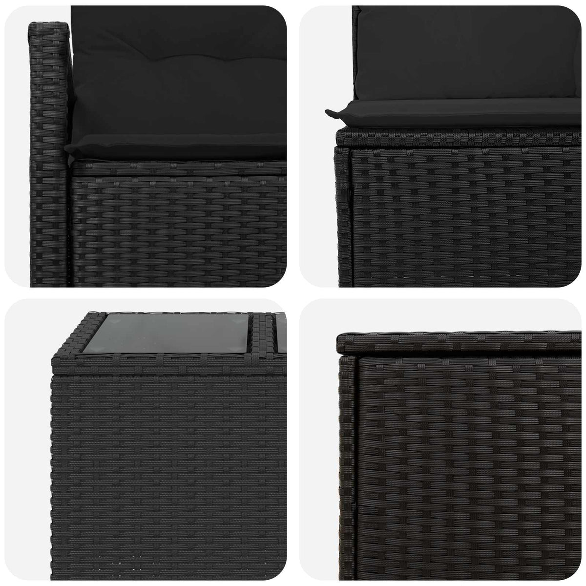Sofa Set 6 stk. Schwarz 55 x 55 x 37 cm Polyrattan und Stahl