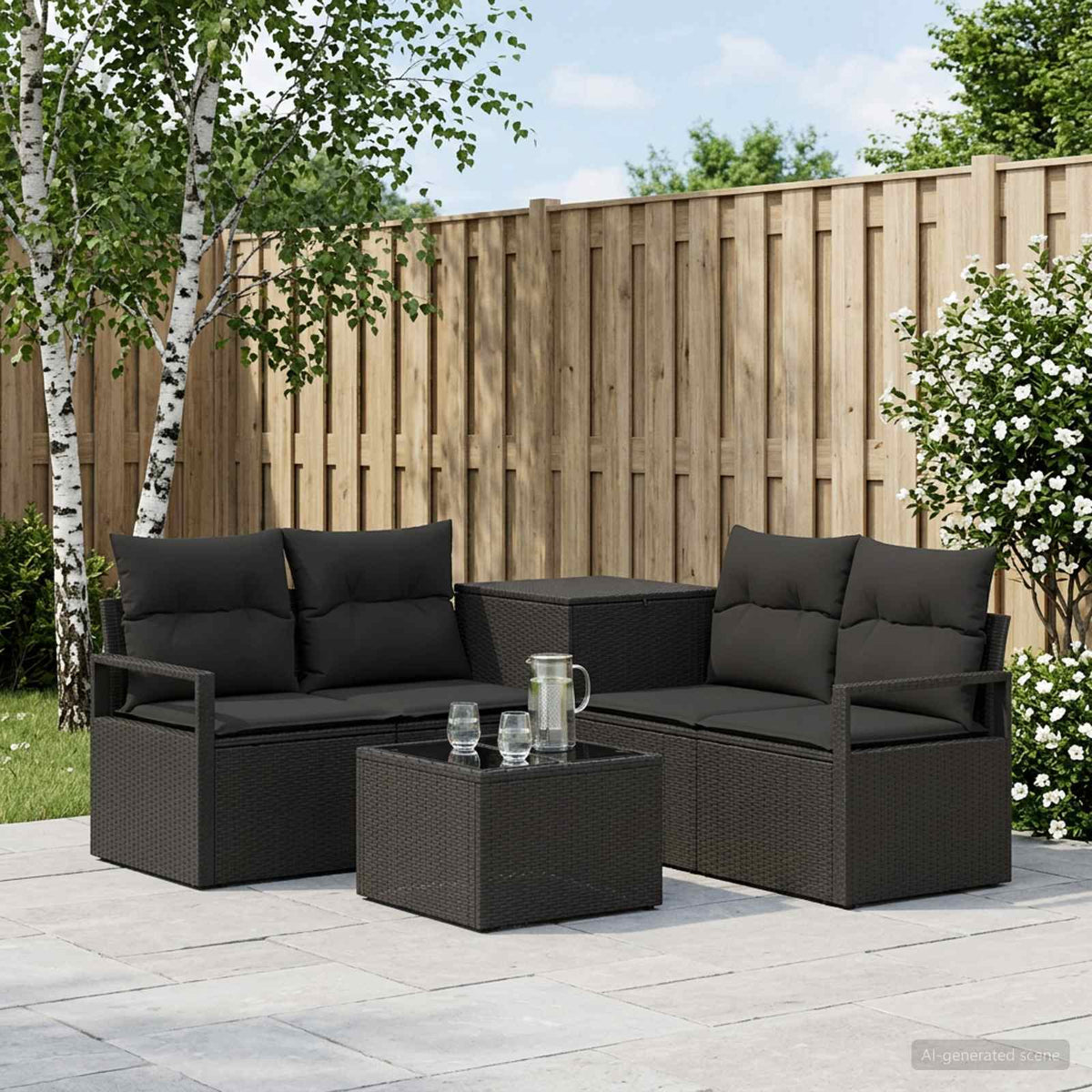 Sofa Set 6 stk. Schwarz 55 x 55 x 37 cm Polyrattan und Stahl