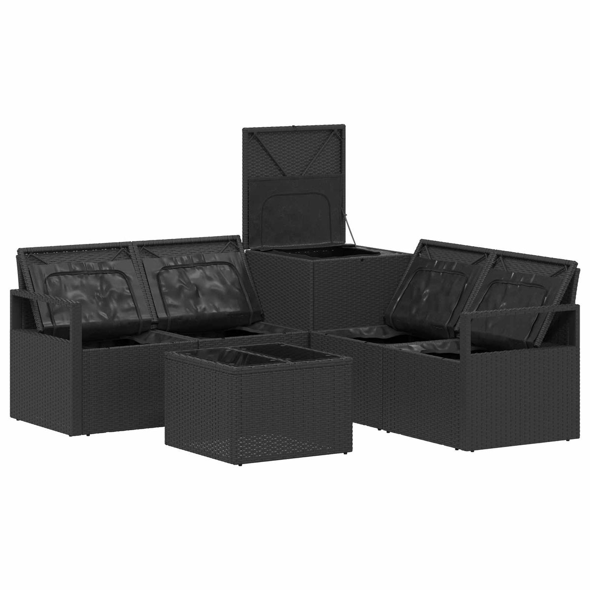 Sofa Set 6 stk. Schwarz 55 x 55 x 37 cm Polyrattan und Stahl