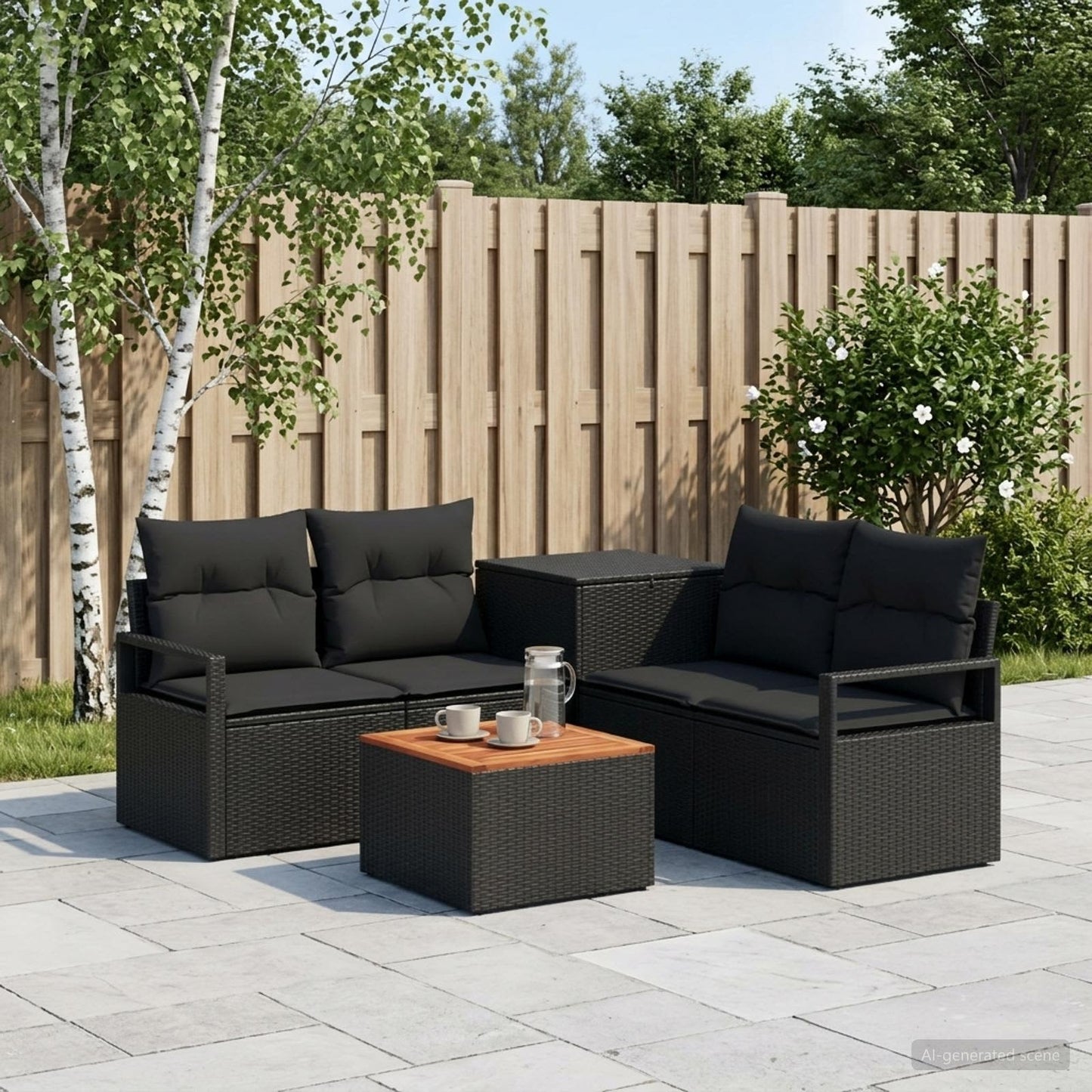 Sofa Set 6 stk. Schwarz Polyrattan und Stahl