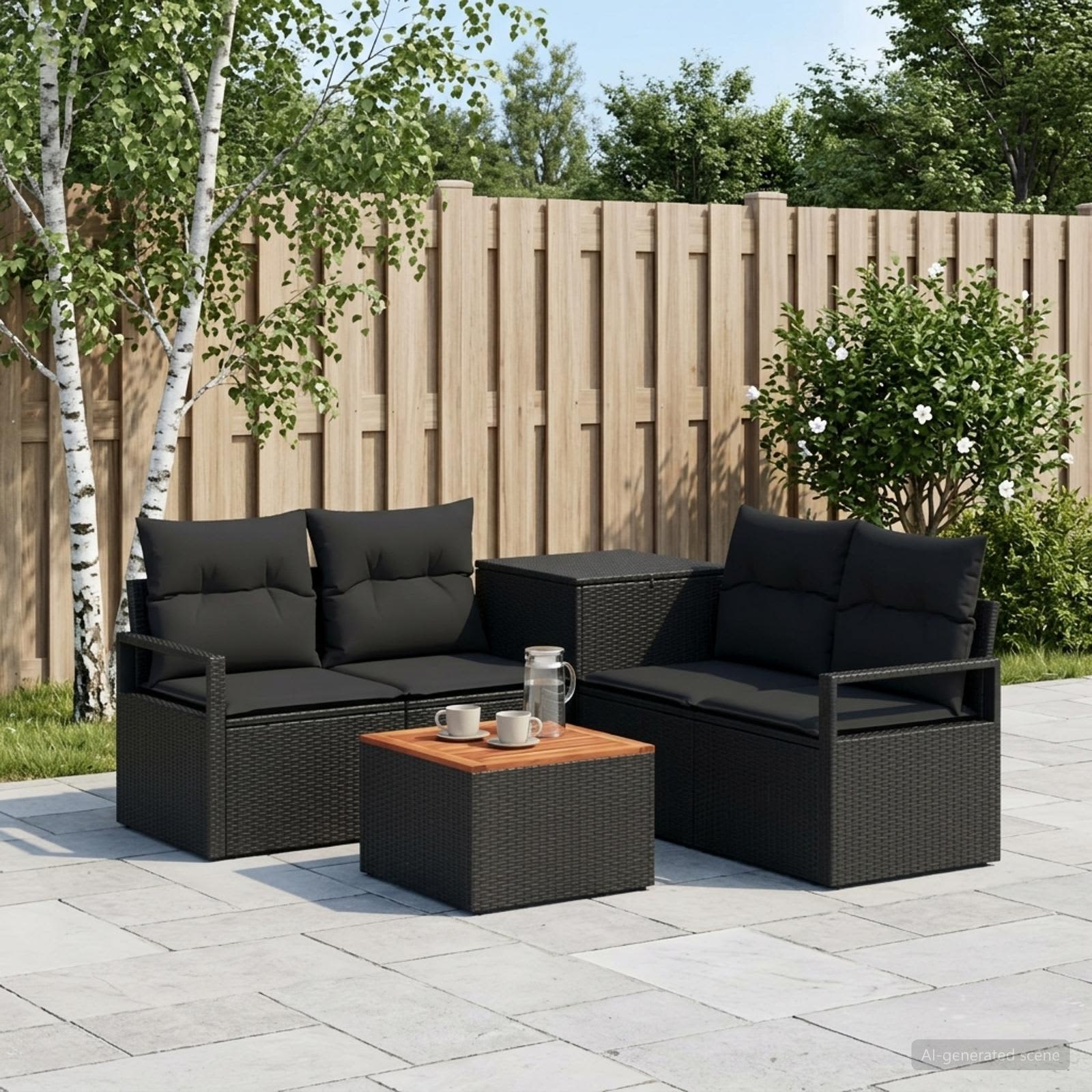 Sofa Set 6 stk. Schwarz Polyrattan und Stahl