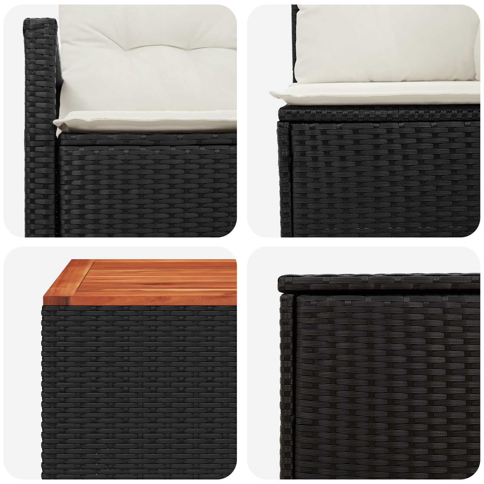 Sofa Set 6 stk. Schwarz und Cremeweiß Polyrattan und Stahl